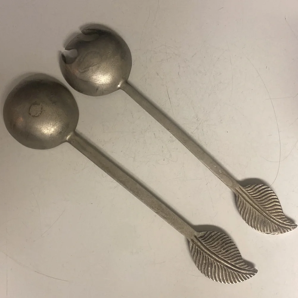 Salad Servers Aluminum Metal Leaf Fork Spoon 12.5”